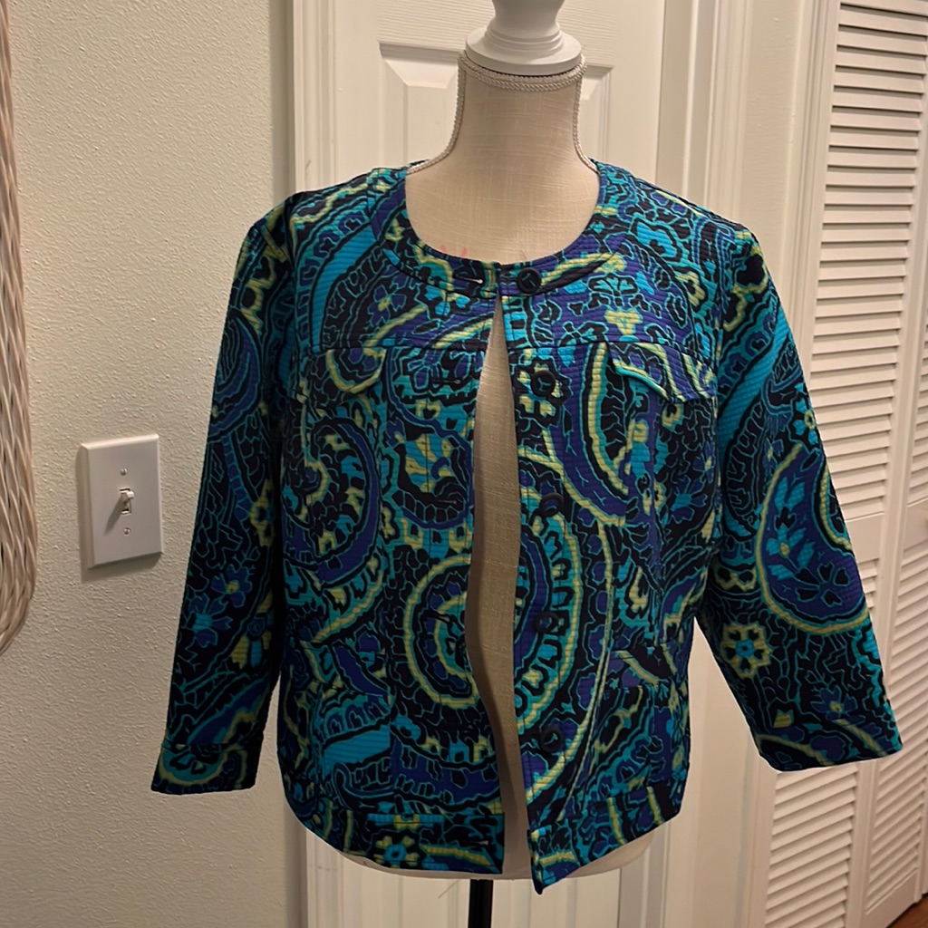Ruby Rd. Collarless Patterned Jacket